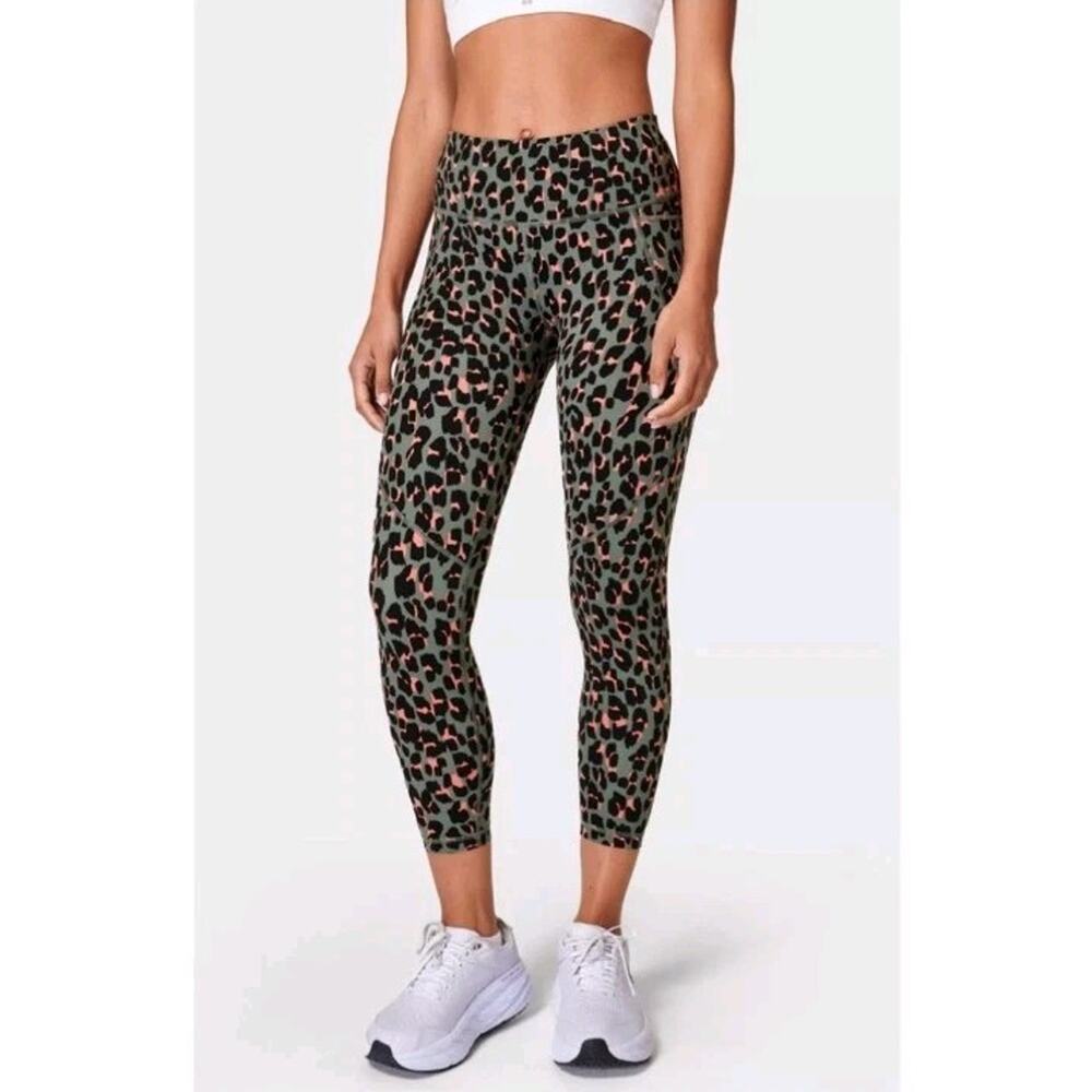 Sweaty Betty Power 7/8 Workout Crop Leggings Green Leopard Splash Print Size 6‎